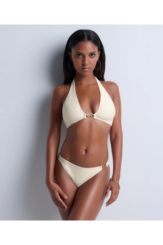 Aubade Shimmering Waters Üçgen Bikini Üstü, Parlak Lurex Kumaş, Altın Detaylı, Ayarlanabilir Bej