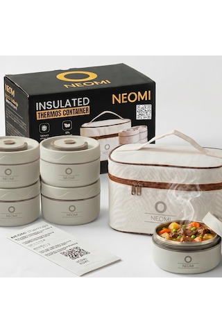 Lunch Box Isı Yalıtımlı Yemek Termosu Seti Paslanmaz Çelik Çantalı 304 Çelik Tse Belgeli Bej