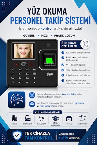 Kablosuz Wifi Yüz Okuma Parmak İzi Ve Kartlı Personel Takip Cihazı-maaş Puantaj Yazılımı