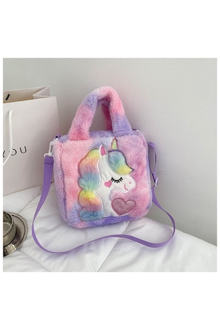 Sevimli Tek Boynuzlu Peluş Çanta-mor