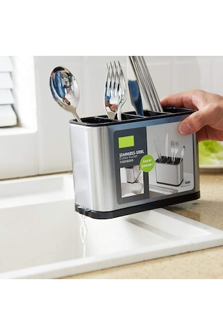 Xindoker Paslanmaz Çelik Mutfak Eşyası Kurutma Rafı, 4 Bölmeli Büyük Kapasiteli Aksesuar Siyah