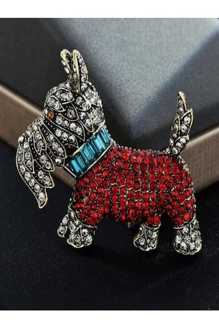 Taşlı Şirin Terrier Köpek Broşu Çok Renkli