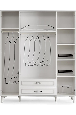 Erezogullari_Mobilya Irmak 4 Kapılı 2 Çekmeceli Gardrop Elbise Dolabı 160X48X195Cm