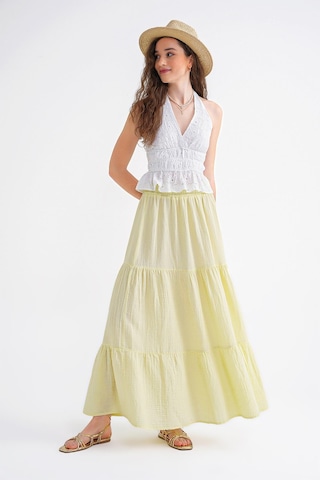 4567 Kadın Fırfırlı Uzun Müslin Etek Pastel Sarısı Pastel Sarısı