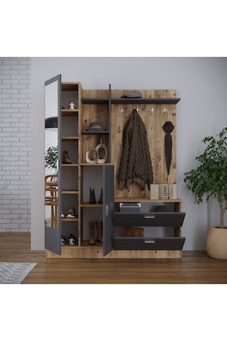 Robinhome Robin Home Jessie Vestiyer Ayakkabılık Portmanto Aynalı Raf Çam-G