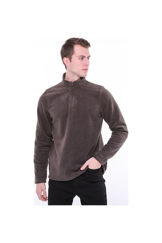 Uniprom Erkek Normal Kesim Dik Yaka Yarım Fermuarlı Polar Sweatshirt Füme