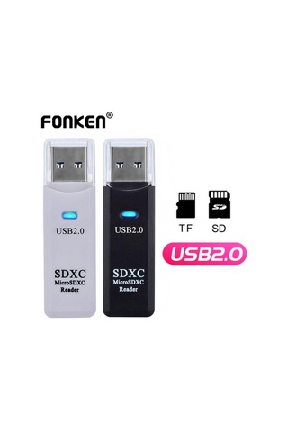 Siyah Fonken 2.0 Kart Okuyucu 2 In 1 Kart Okuyucu Pc İçin Mikro Sd Tf Kart Bellek Okuyucu Çoklu Kart Yazar Adaptörü Flash Sürücü