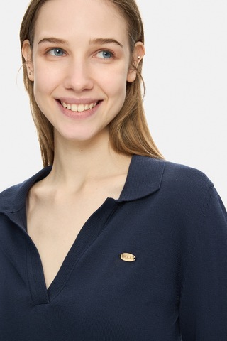 Ucla Irene Lacivert Polo Yaka Triko Metal Logolu Standard Fit Kadın Triko Lacivert
