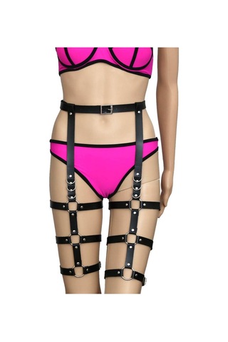 Suntek Kadın Pu Deri Koşum Jartiyer Kemer Ayarlanabilir Bel Siyah