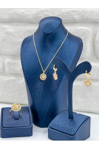 Üç Renkli Dorika Kadın Gümüş Set Takımı - Kolye Seti Gümüş