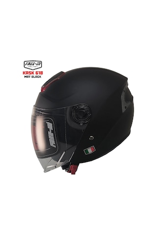 Free-m 618 Güneş Vizörlü Yarım Açık Kask Mat Siyah
