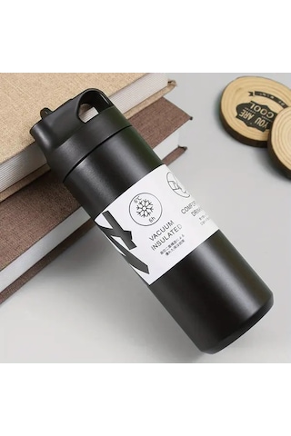 Besthome1 1 Adet Active Tumbler 550ml 19 35oz Paslanmaz Çelik Vakumlu Termos Seyahat Bardağı Pipetli Ve Saplı Siyah