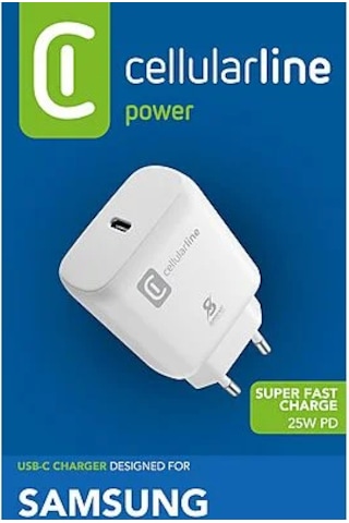 Cellularlıne Samsung  Uyumlu Super Fast Charge Pd 25w Şarj Adaptörü Beyaz