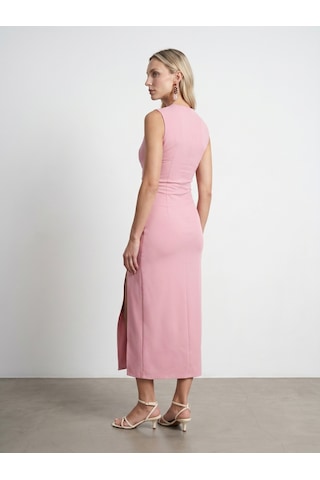 DİLVİN 91704 Yırtmaç Detaylı Midi Elbise-toz Pembe