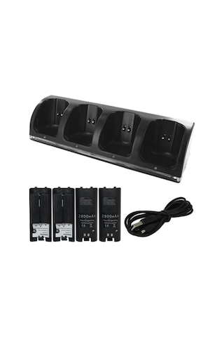 Yuntech01 Wii Kumanda Şarj Aleti 4'lü 2800mah Pil Seti Beyaz Mavi Işıklı Siyah G468/w Siyah