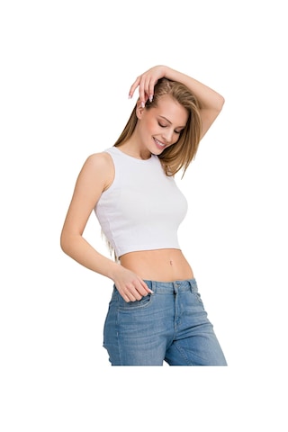 İlke İç Giyim Kadın Halter Yaka Elastan Kaşkorse Crop Çok Renkli S Beyaz