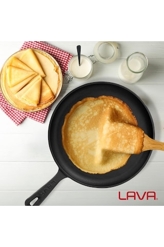 Lava Döküm Yuvarlak Pizza Krep Pankek Tavası Döküm Demir Yekpare Saplı Çap Ø 26cm Siyah