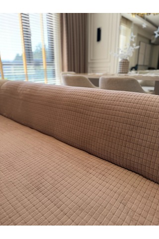 Kare Desen Süngerli Wellsoft Koltuk Örtüsü 170x215 Cm Bej