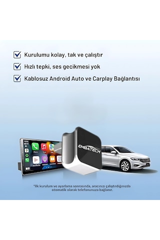 Embatech Araç Içi 2in1 Android Ve Apple Cihazlar Için Kablosuz Carplay Ve Android Auto Adaptörü Emt-001 Diğer