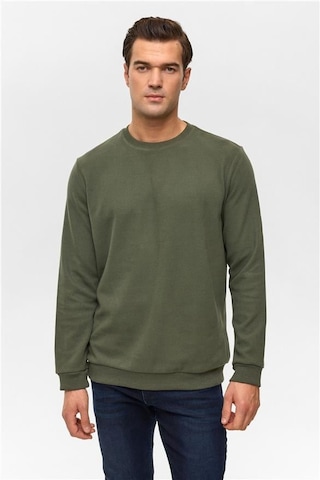 Süvari Haki Regular Düz Bisiklet Yaka Sweatshirt Haki