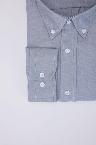 Tudors Büyük Beden Oxford Doku Yaka Düğmeli Cepli Nakışlı Gri Erkek Gömlek-30426-gri