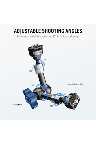 1/4 İnç 1/4 İnç Mafsallı Magic Arm, 360 Küre Başlı Konumlandırma Pimleri, Dslr Aksiyon Kamerası Monitörü V