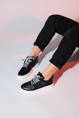 Luvishoes Sande Siyah Denim Detaylı Kadın Spor Sneakers Siyah