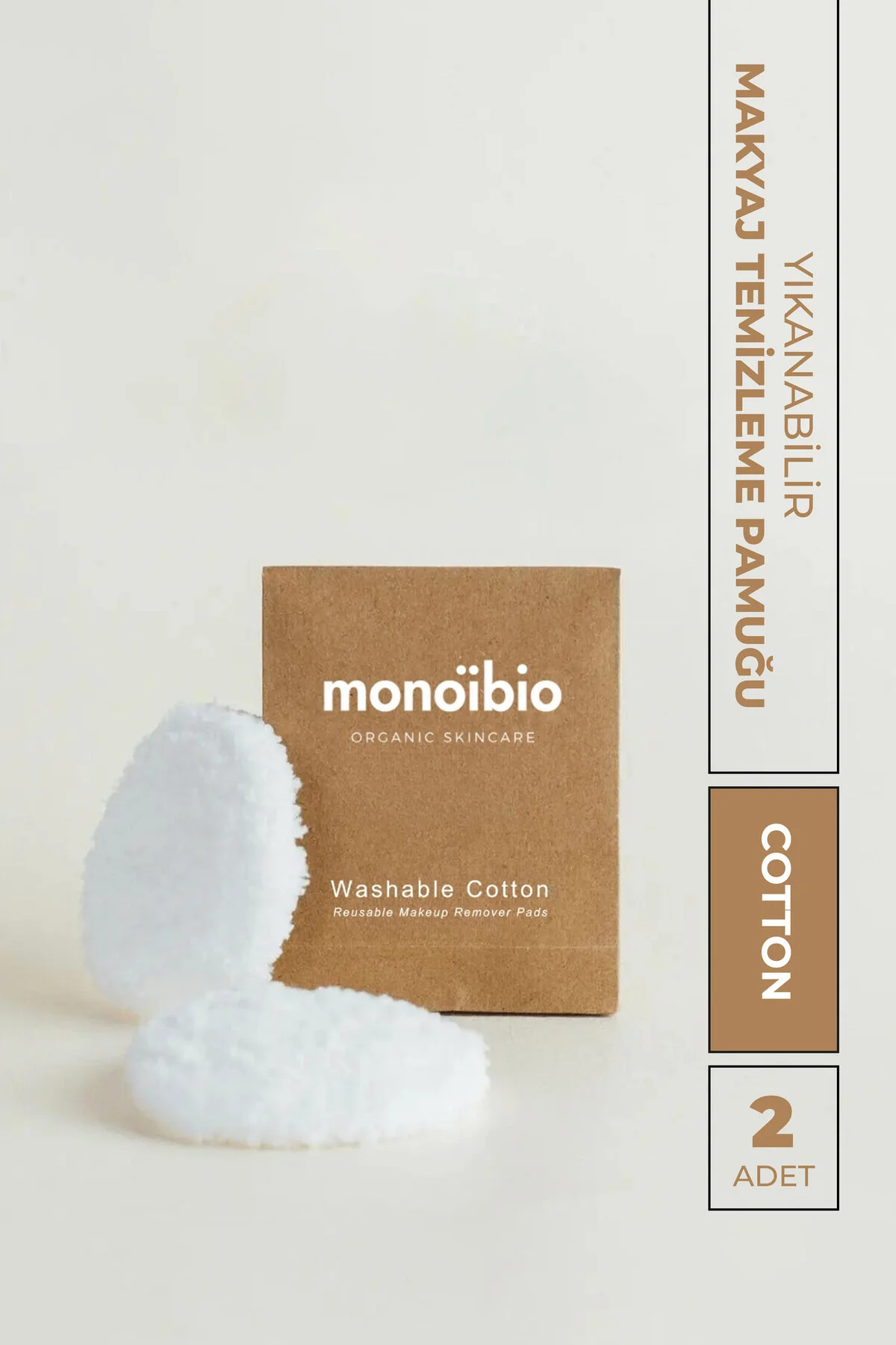 Monoibio Makyaj Temizleme Pamuğu - %100 Pamuk Yıkanabilir Yüz Temizleme Pamuğu 2'li Paket