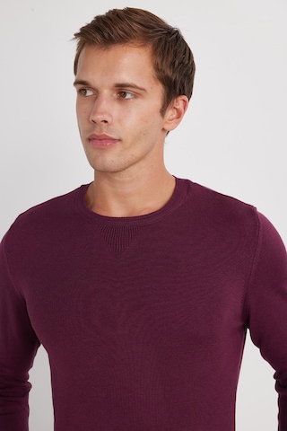 Tudors Erkek Standart Fit Normal Kesim Bisiklet Yaka Bordo Triko Kazak-35134 Bordo