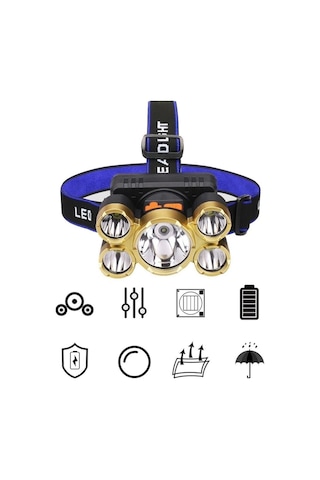 Janva Taka Riko 150w Ultra Güçlü Led Şarjlı 5 Led 5x Cree Led Kafa Feneri Avcı Feneri Balıkçı Kamp Lambası Çok Renkli