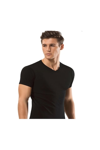 Fily İç Giyim Erdem %100 Pamuk Ribana V Yaka T-shirt 3 Adet Siyah