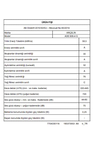 Arçelik ADE 606-4 G Duvar Tipi Ankastre Davlumbaz