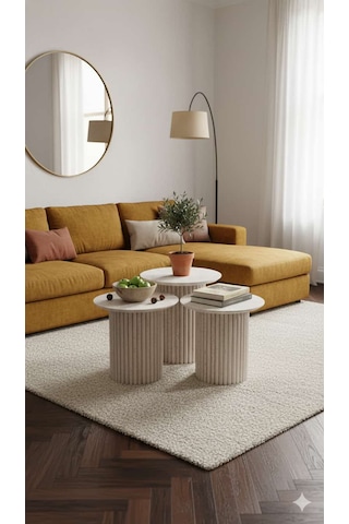 Most Trio Bohem 3'lü Mdf Zigon Sehpa Traverten