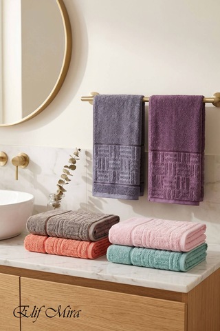 6 Lı El Yüz Havlu Seti %100 Pamuklu Kısmi Kadife Velvet Collection Kiremit