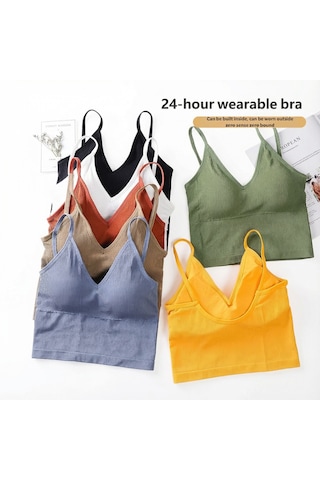 Ece's Design İnce Askılı Crop Atlet Soft Dokulu Rahat Bralet Üst W1011 Yeşil