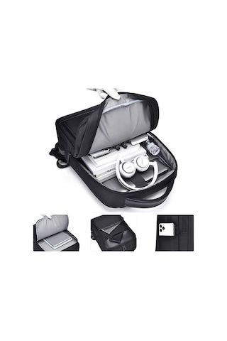 Senshidun-6012 Çok Amaçlı Usb Şarj Portlu 16" Laptop Sırt Çantası Gri Mavi