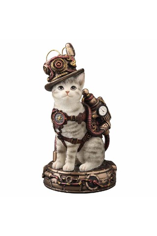 Wıse Steampunk Kedi Dekoratif Obje Poliresin Koleksiyon Biblosu 17,5 Cm -
