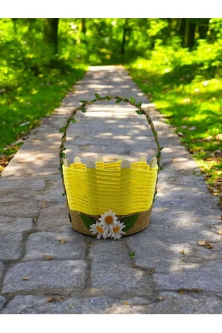 Çok Amaçlı Hasır Sepet Takı Organizer El Yapımı Makyaj Komidin Banyo Kullanımı Sarı