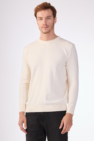 Dufy Ekru Bisiklet Yaka %100 Pamuk Düz Renk Slim Fit Erkek Triko Ekru