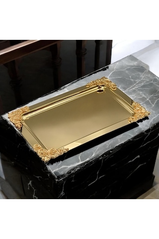 Diperla Büyük Gold Sunum Tepsi Kelebek Detaylı