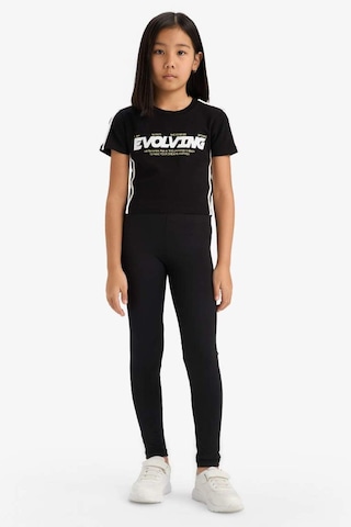 DeFacto Kız Çocuk Slim Fit Dar Kesim Bisiklet Yaka Baskılı Fitilli Kaşkorse Kısa Kollu Tişört E1898A825SMBK81 Siyah