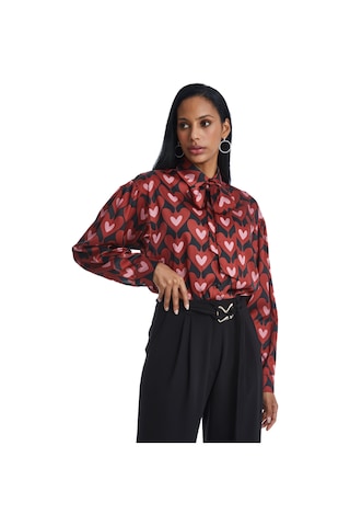 Kalp Desenli Şık Gömlek Zarif Fiyonk Detaylı Tasarım Kiremit