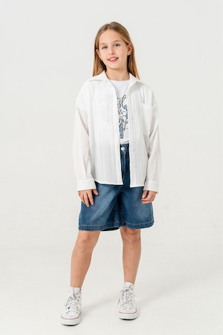 Kız Çocuk Tek Cepli Gömlek T-shirt İkili Takım 1802 Beyaz