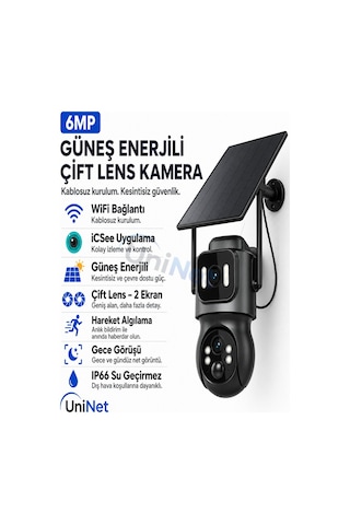 Uninet Wifi Solar Güvenlik Kamerası Güneş Panelli, Gece Görüşlü, Hareket Algılamalı, Çift Yönlü Ses Özellikli