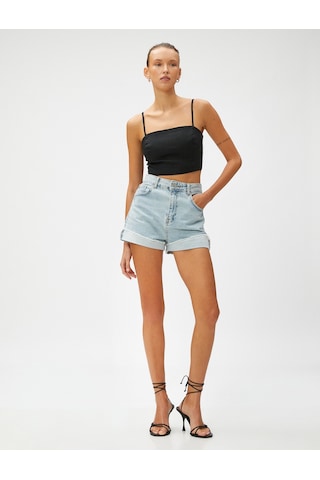 Koton Keten Karışımlı Crop Bluz Siyah 3sak30007pw 3SAK30007PW999