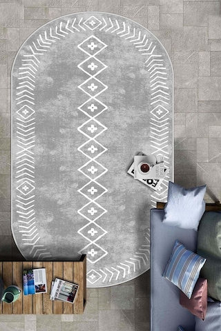 West Home Dijital Baskı Yıkanabilir Kaymaz Taban Oval Mutfak Halısı Salon Halısı Ve Yolluk Wh 375 Grey Oval