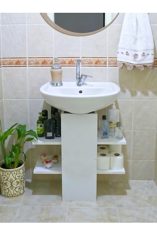 Lavabo Altı Dolap, Banyo Dolabı, Banyo Düzenleyici Raflar, Beyaz, Asudehome Beyaz
