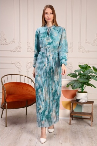 Aymeravm - Pileli Desenli Kadın Elbise - Işk5122Ga