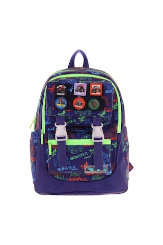 Kaukko Kids Erkek Çocuk Armalı Kamyon Desenli İlkokul Okul Sırt Çantası Dört Bölmeli - Lacivert Yeşil - L5279 Lacivert - Yeşil