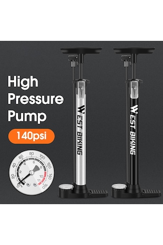 Ximistore9 Yüksek Basınçlı Bisiklet Pompa 140psı - Ev & Spor Araçları İçin, T Tipi Kollü, Katlanabilir Taban, Manometreli, Siyah